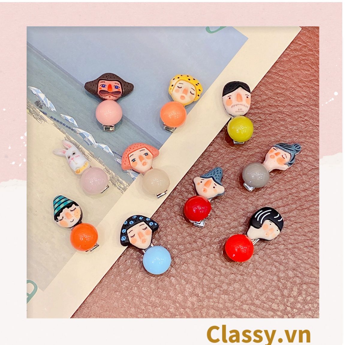 PK912 Kẹp tóc mỏ vịt cột tóc kẹp gắp họa tiết sơn dầu hoạt hình cute nghịch ngợm