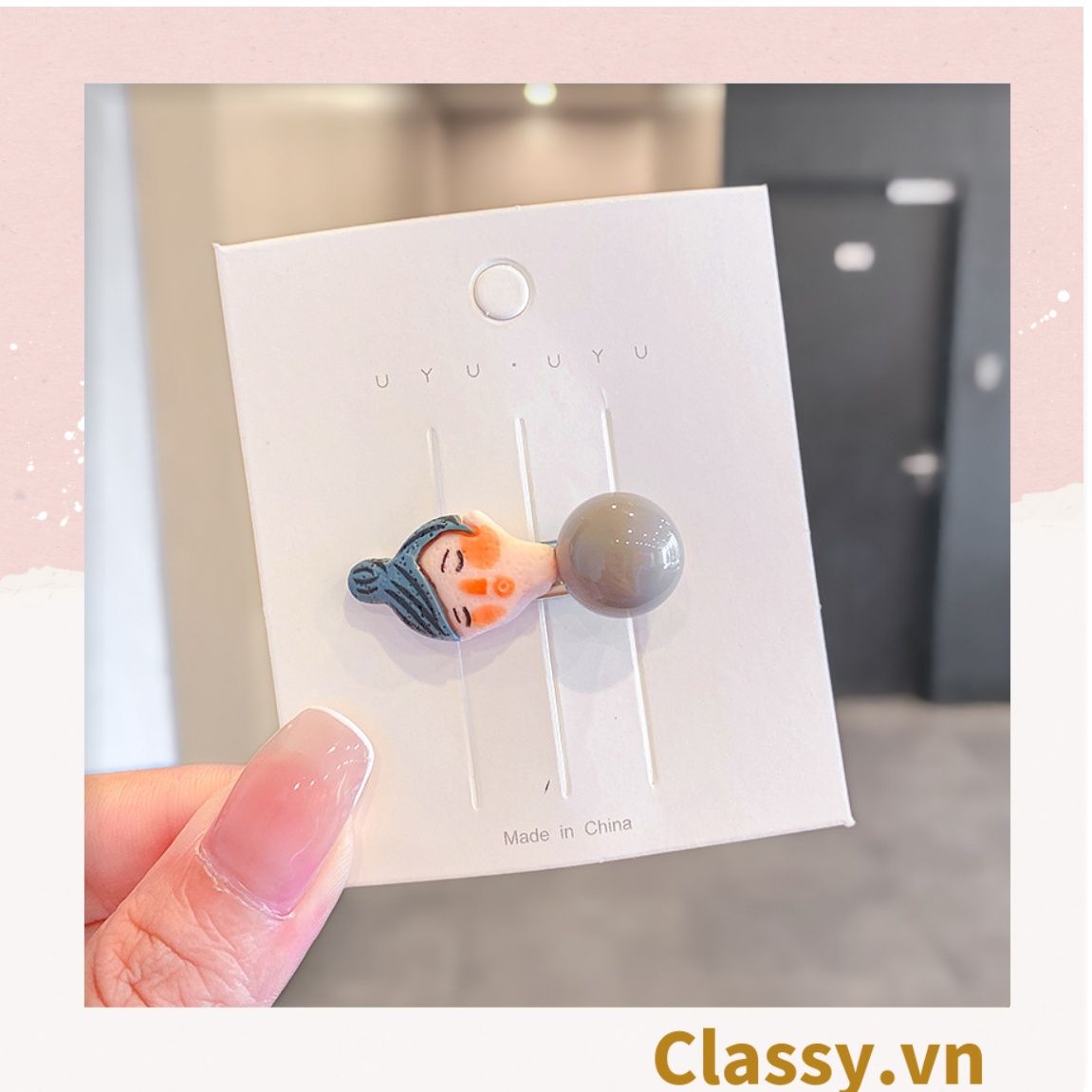 PK912 Kẹp tóc mỏ vịt cột tóc kẹp gắp họa tiết sơn dầu hoạt hình cute nghịch ngợm