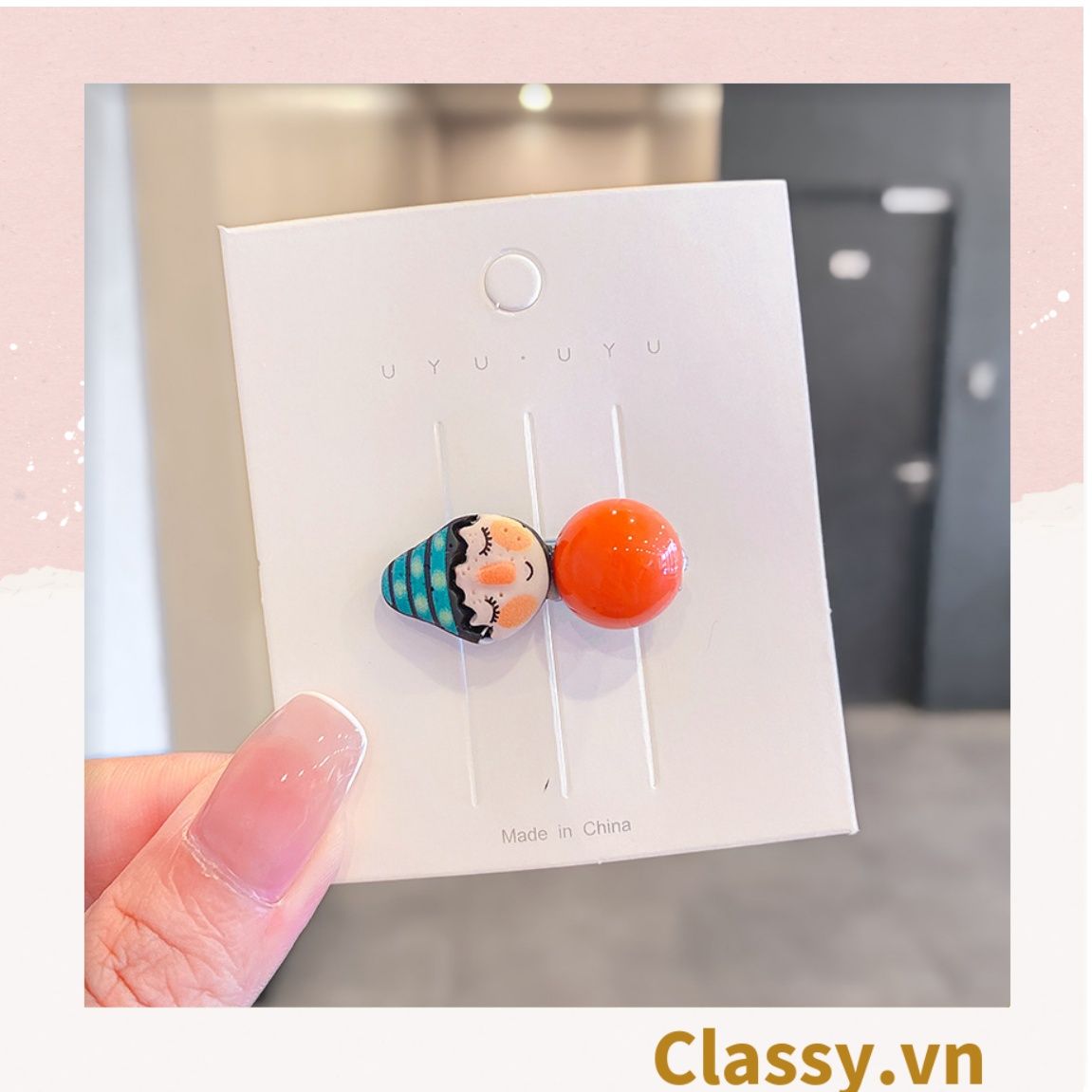 PK912 Kẹp tóc mỏ vịt cột tóc kẹp gắp họa tiết sơn dầu hoạt hình cute nghịch ngợm