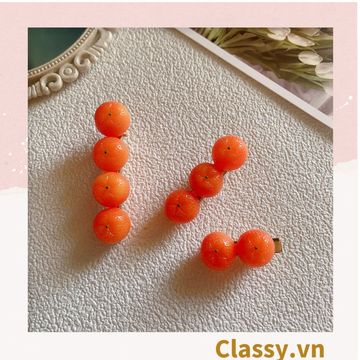 PK913 Kẹp tóc dạng clip mỏ vịt, họa tiết minh họa trái cam quýt tinh nghịch hài hước màu sắc tươi sáng hot tiktok