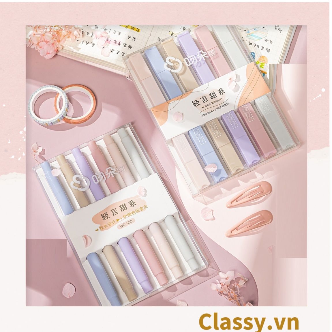  PK919 Bộ 6 màu Bút màu highlighter pastel, hỗ trợ học tập làm việc hiệu quả cho học sinh sinh viên nhân viên văn phòng 