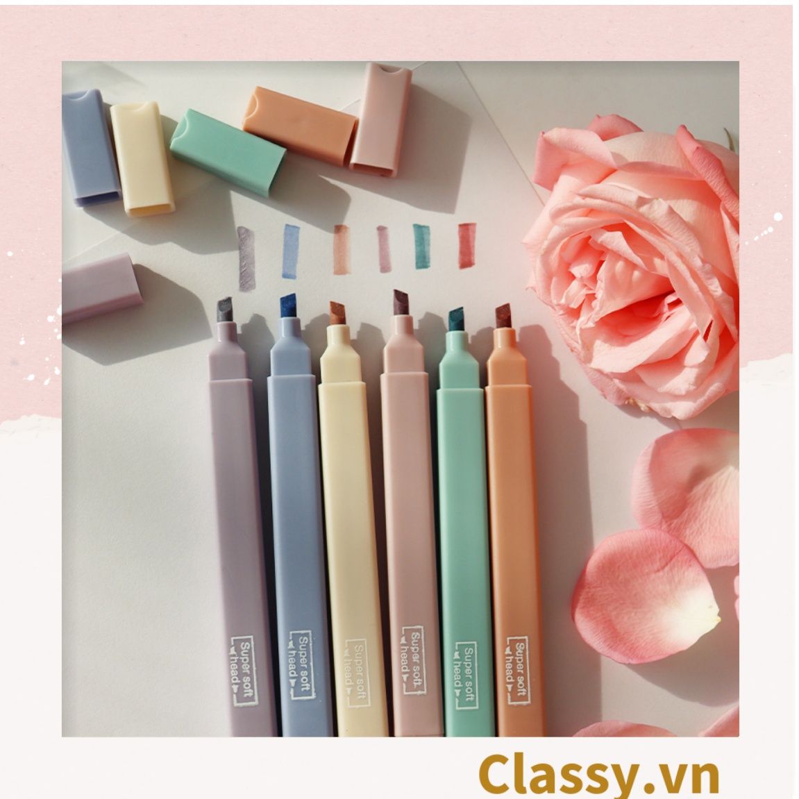 PK919 Bộ 6 màu Bút màu highlighter pastel, hỗ trợ học tập làm việc hiệu quả cho học sinh sinh viên nhân viên văn phòng