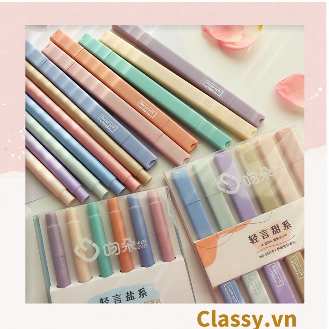  PK919 Bộ 6 màu Bút màu highlighter pastel, hỗ trợ học tập làm việc hiệu quả cho học sinh sinh viên nhân viên văn phòng 