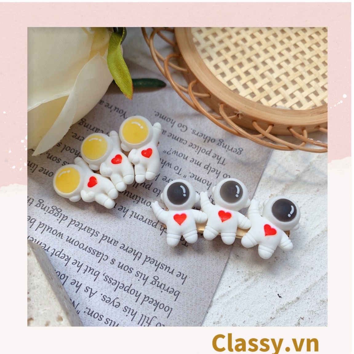 PK933 Kẹp tóc dạng clip mỏ vịt, họa tiết hình Phi hành gia Astronaut, tinh nghịch hài hước hot tiktok