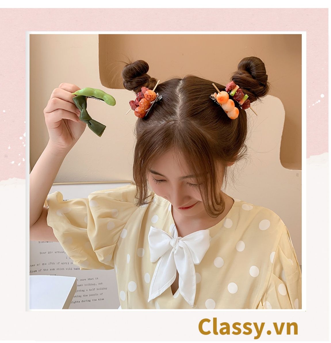 Kẹp tóc dạng clip mỏ vịt, họa tiết minh họa các loại đồ ăn, tinh nghịch hài hước hot tiktok PK935