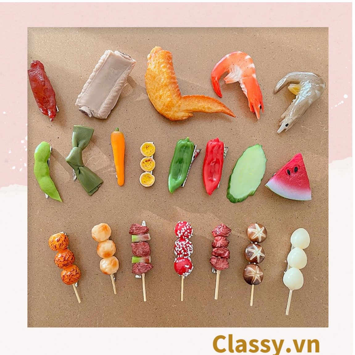 Kẹp tóc dạng clip mỏ vịt, họa tiết minh họa các loại đồ ăn, tinh nghịch hài hước hot tiktok PK935