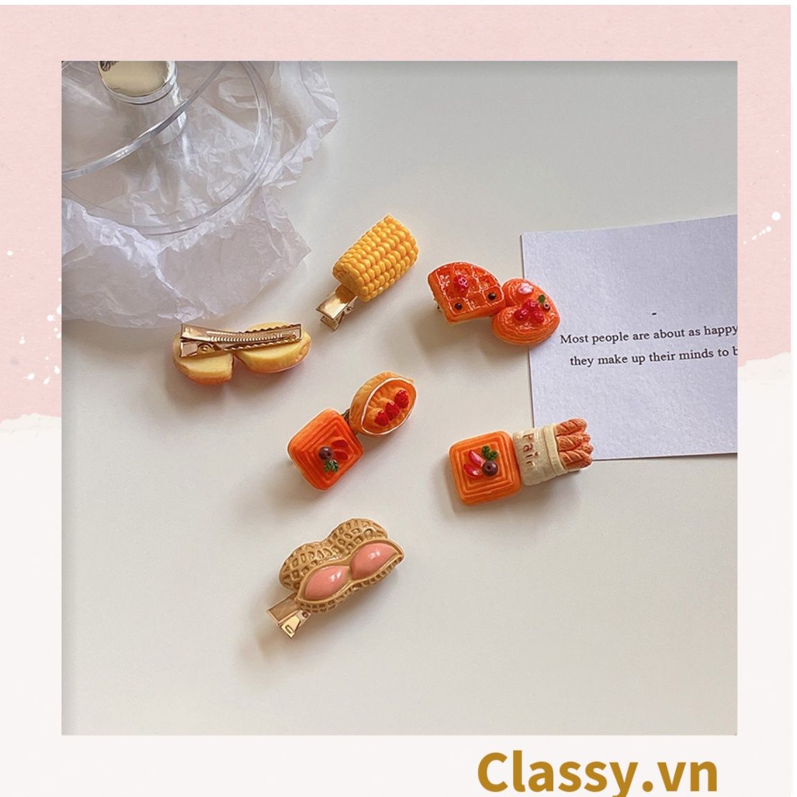Kẹp tóc dạng clip mỏ vịt, họa tiết minh họa các loại đồ ăn, tinh nghịch hài hước hot tiktok PK935