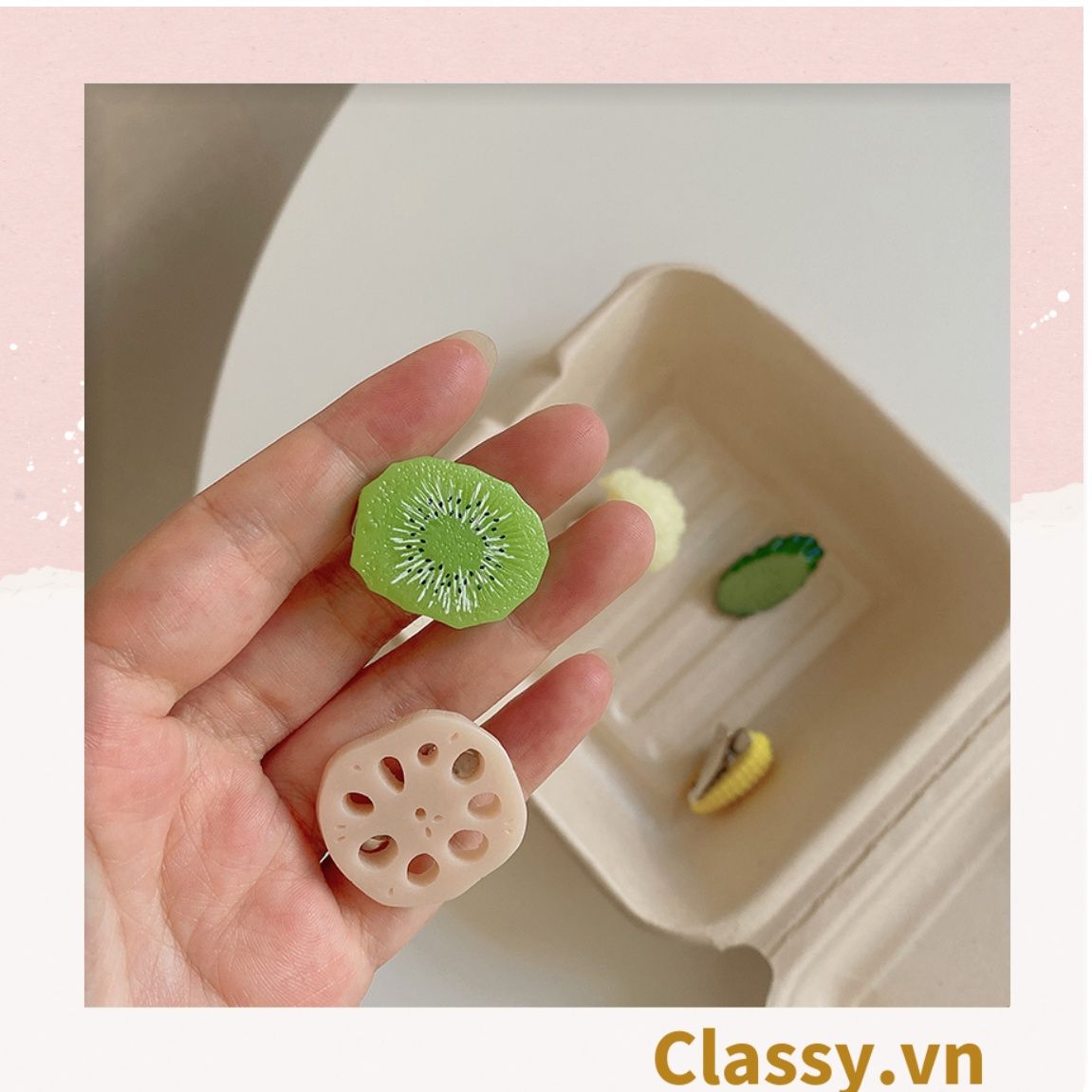 Kẹp tóc dạng clip mỏ vịt, họa tiết minh họa các loại đồ ăn, tinh nghịch hài hước hot tiktok PK935