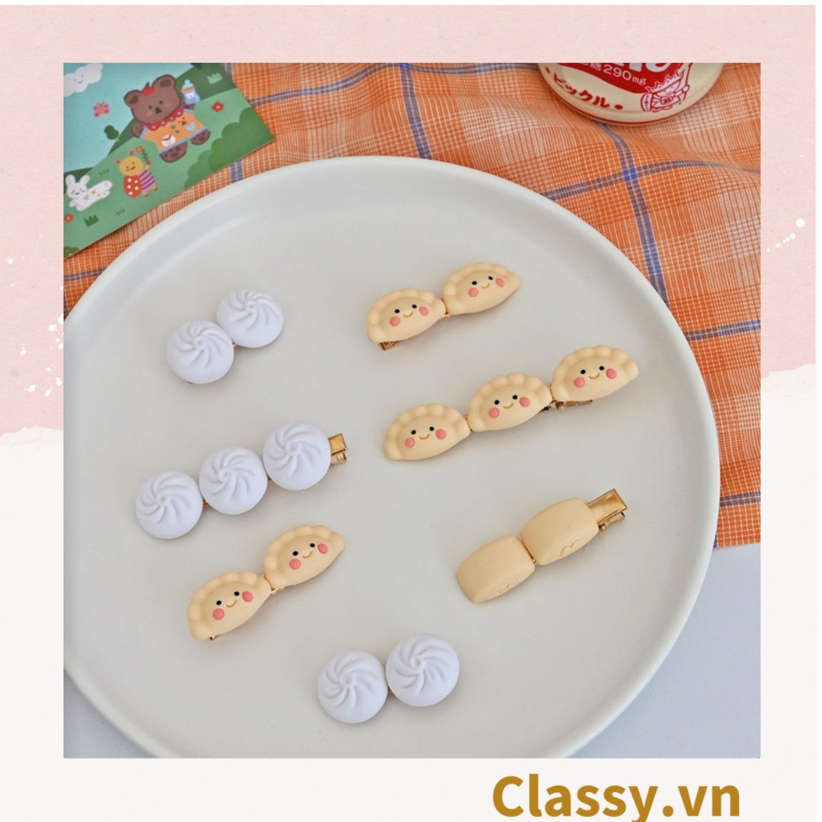 Kẹp tóc dạng clip mỏ vịt, họa tiết minh họa các loại đồ ăn, tinh nghịch hài hước hot tiktok PK935