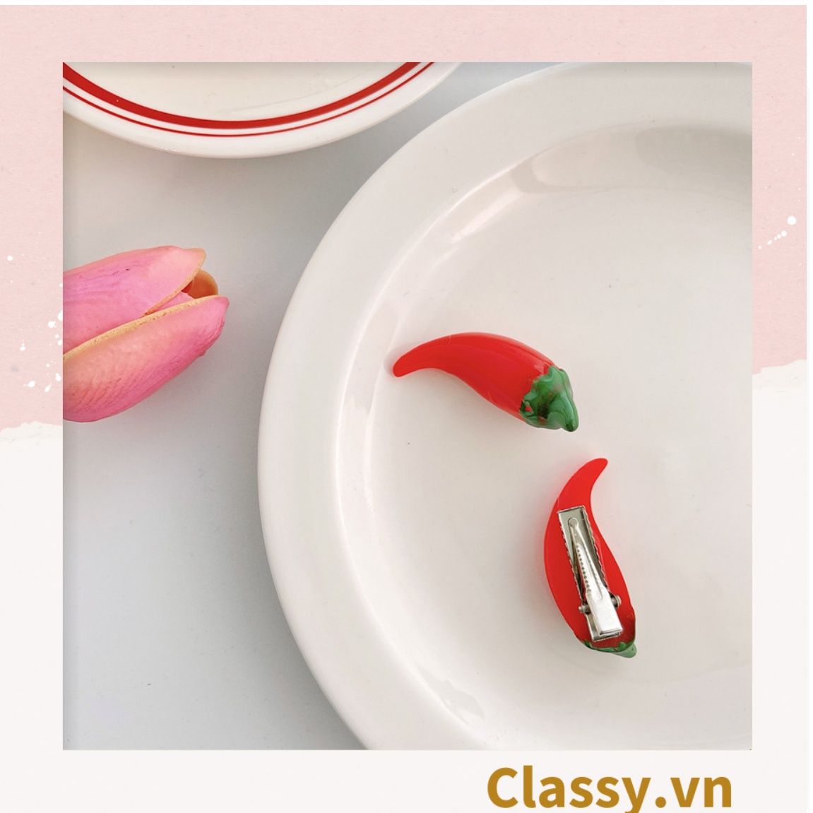 Kẹp tóc dạng clip mỏ vịt, họa tiết minh họa các loại đồ ăn, tinh nghịch hài hước hot tiktok PK935