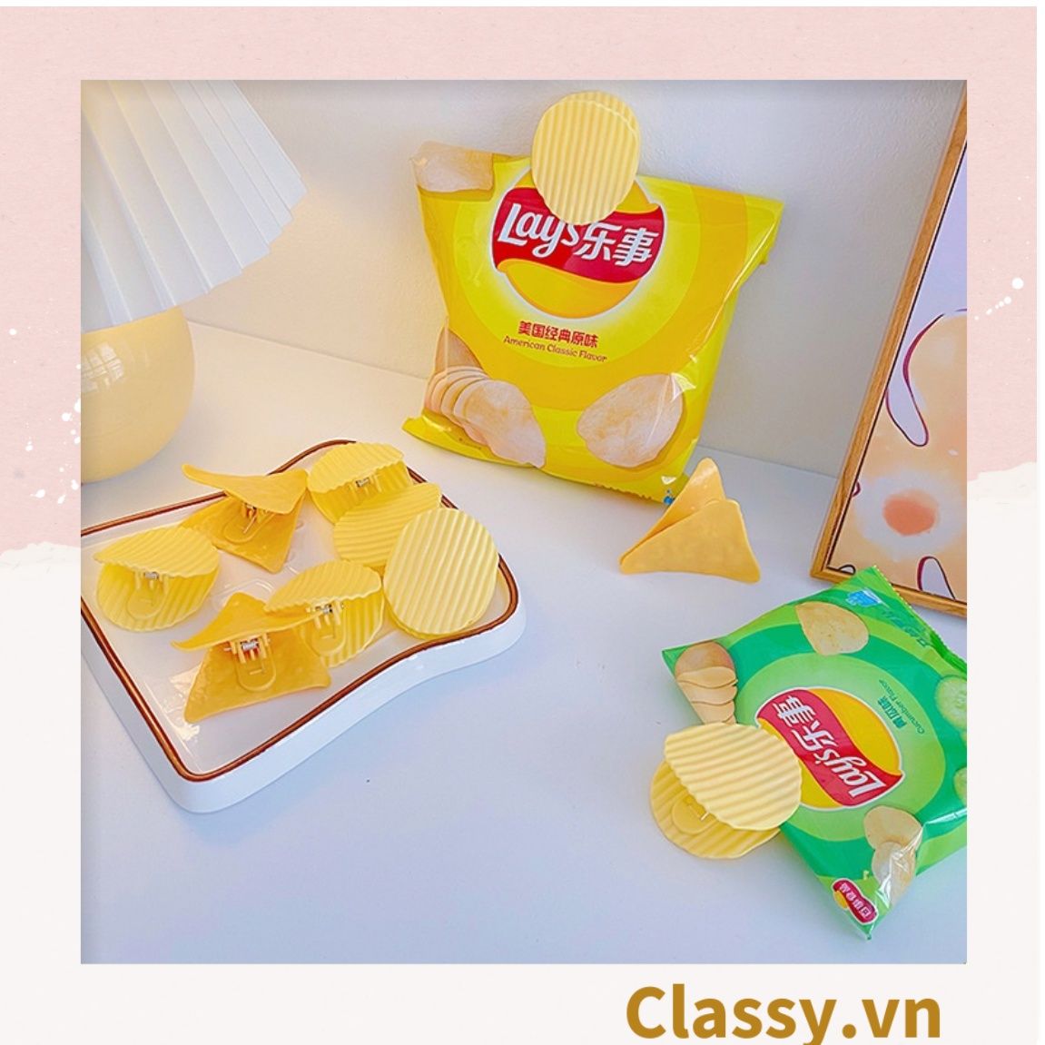 PK936 Kẹp giữ mép túi đồ ăn, túi ăn dở họa tiết minh họa BimBIm snack khoai tây LAYS, tinh nghịch hài hước hot tiktok