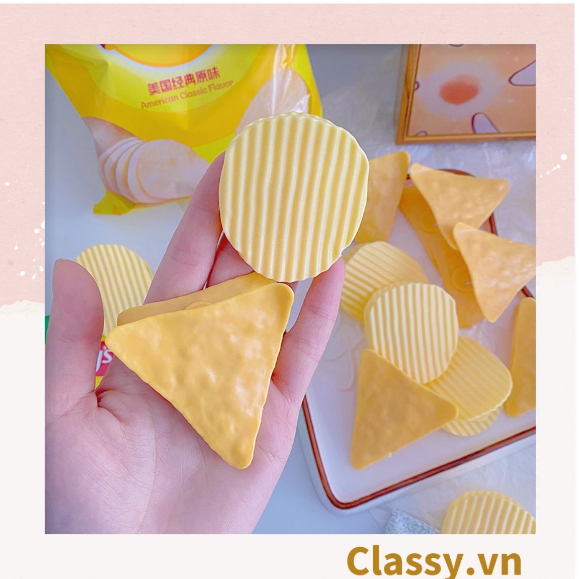  PK936 Kẹp giữ mép túi đồ ăn, túi ăn dở họa tiết minh họa BimBIm snack khoai tây LAYS, tinh nghịch hài hước hot tiktok 