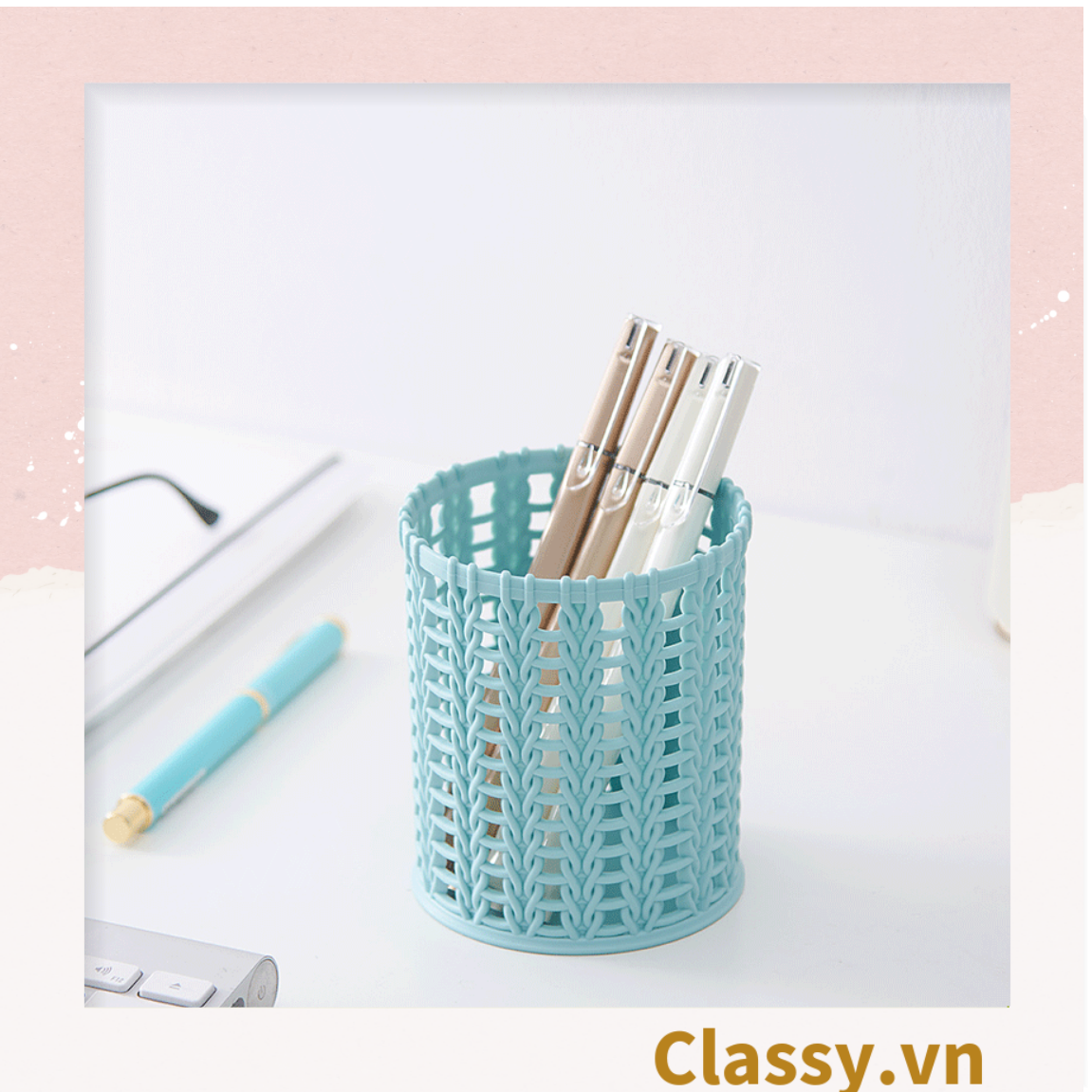  PK938 Hộp nhựa lưới Đựng Bút Đựng Viết, Văn Phòng Phẩm màu pastel họa tiết hoạt hình 