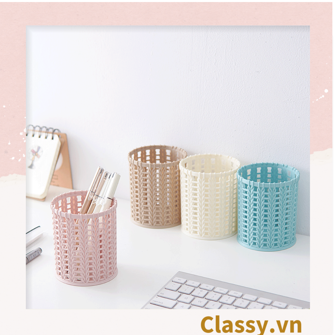  PK938 Hộp nhựa lưới Đựng Bút Đựng Viết, Văn Phòng Phẩm màu pastel họa tiết hoạt hình 