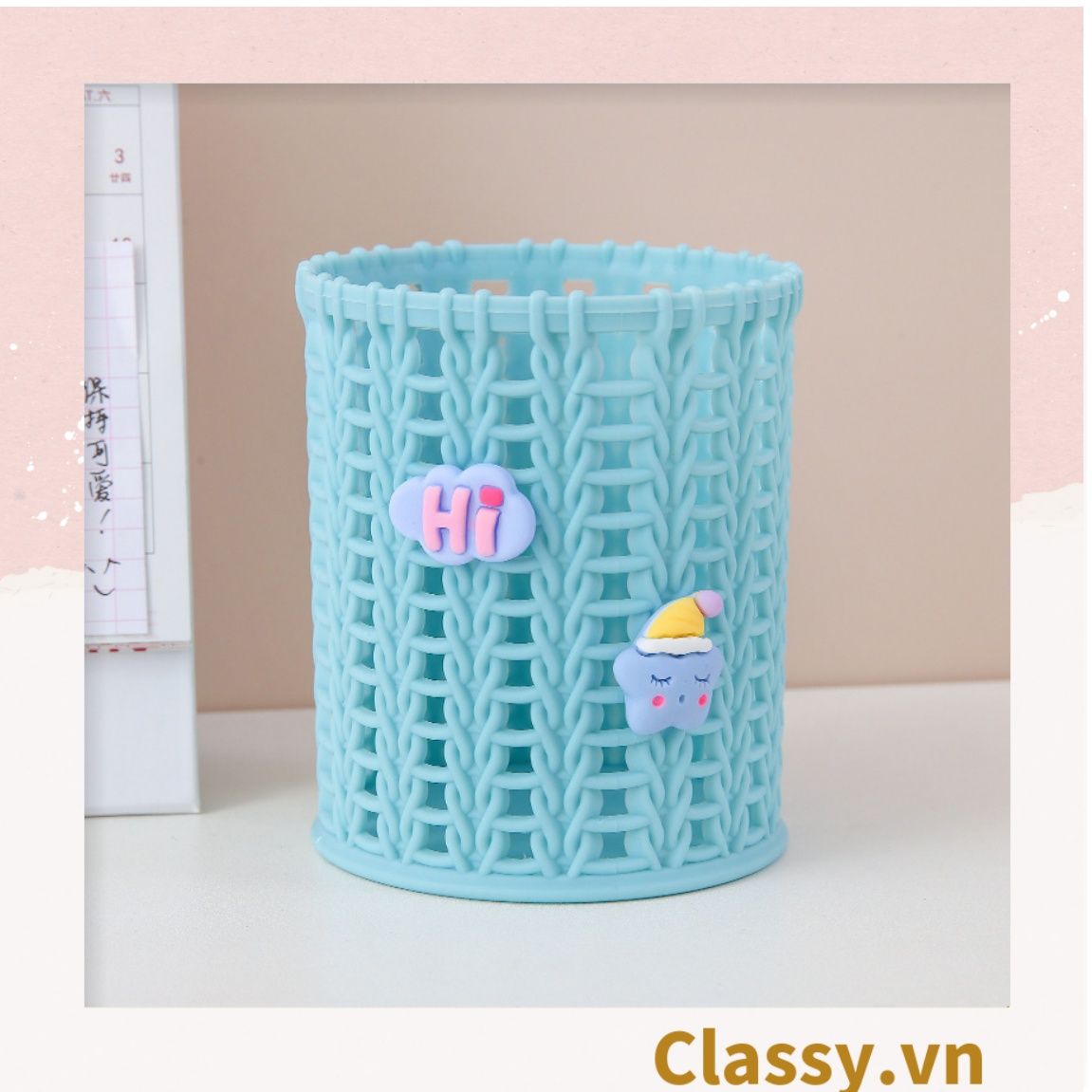  PK938 Hộp nhựa lưới Đựng Bút Đựng Viết, Văn Phòng Phẩm màu pastel họa tiết hoạt hình 