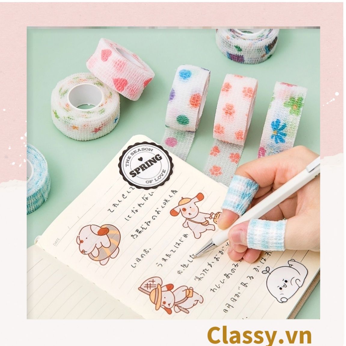  PK939 01 cuộn Băng dính washi tape họa tiết dễ thương hoạ tiết hấm bi nhiều màu,  trang trí sổ tay, văn phòng 