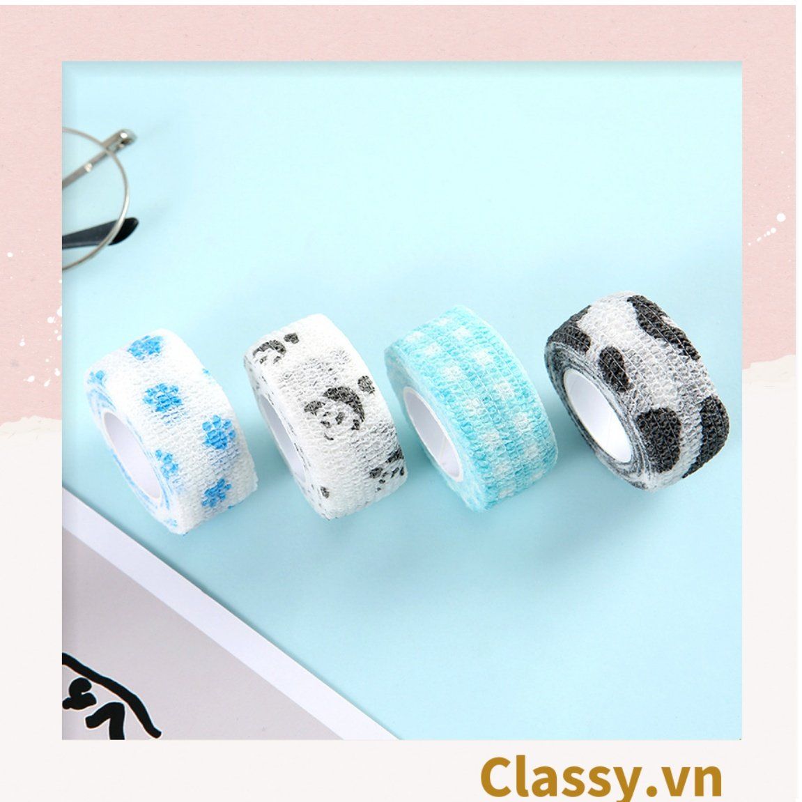 PK939 01 cuộn Băng dính washi tape họa tiết dễ thương hoạ tiết hấm bi nhiều màu, trang trí sổ tay, văn phòng