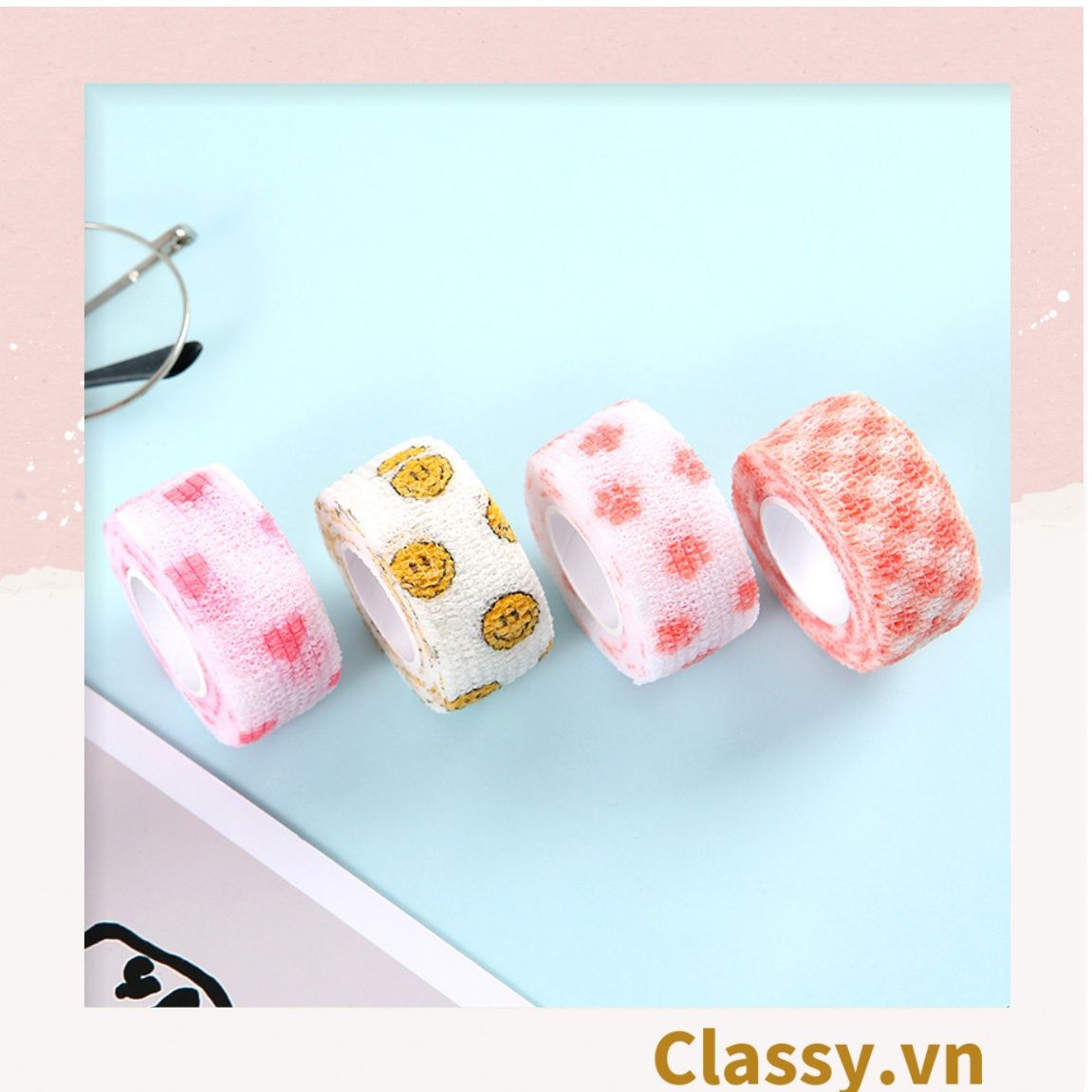 PK939 01 cuộn Băng dính washi tape họa tiết dễ thương hoạ tiết hấm bi nhiều màu, trang trí sổ tay, văn phòng