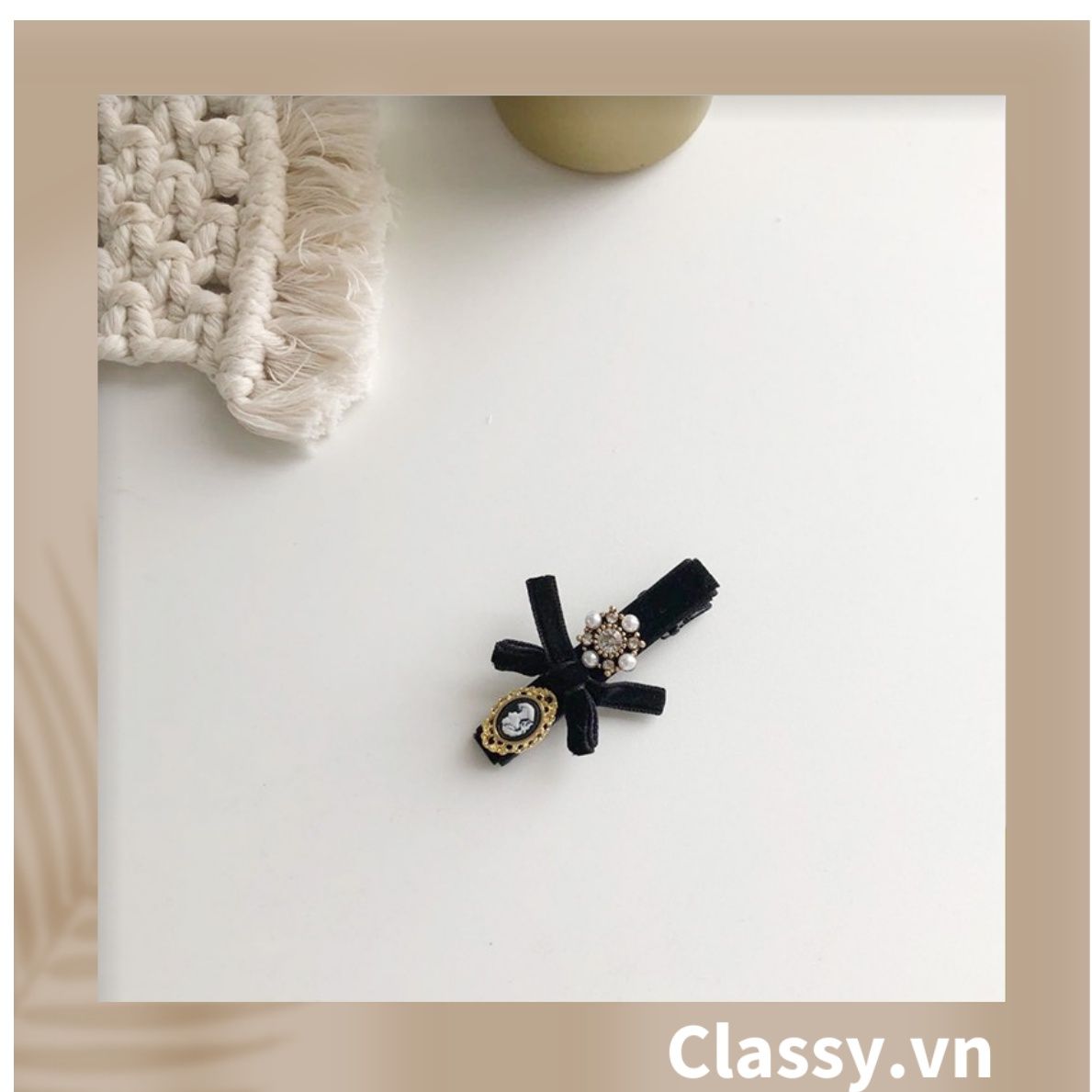 BST Kẹp tóc dạng clip họa tiết kẻ sọc trắng đen caro hot hit bản lớn bọc vải chanh sả sả chanh PK945