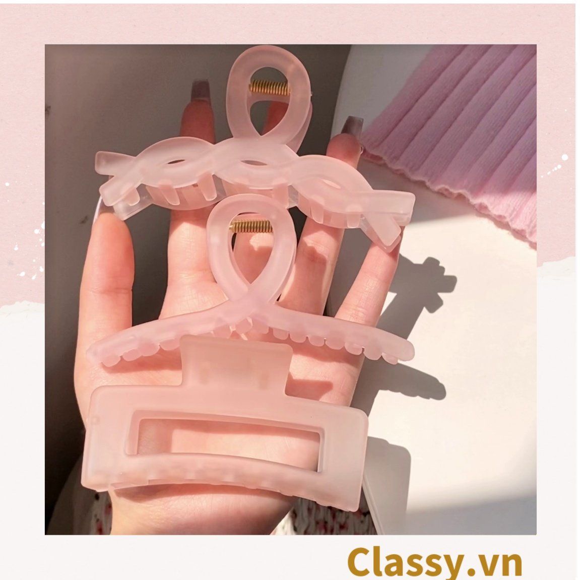 PK947 Kẹp càng cua kiểu mới; Tông màu hồng Họa tiết thạch jelly tông xanh thiên thanh thanh lịch nhiều kích thước