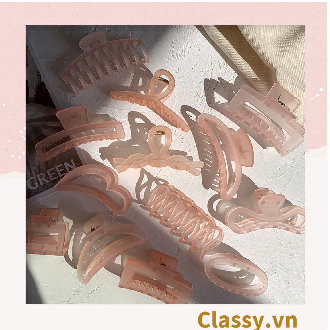 PK947 Kẹp càng cua kiểu mới; Tông màu hồng Họa tiết thạch jelly tông xanh thiên thanh thanh lịch nhiều kích thước