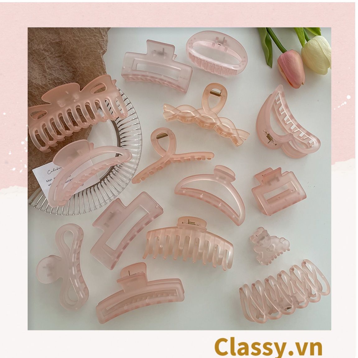  PK947 Kẹp càng cua kiểu mới; Tông màu hồng Họa tiết thạch jelly tông xanh thiên thanh thanh lịch nhiều kích thước 