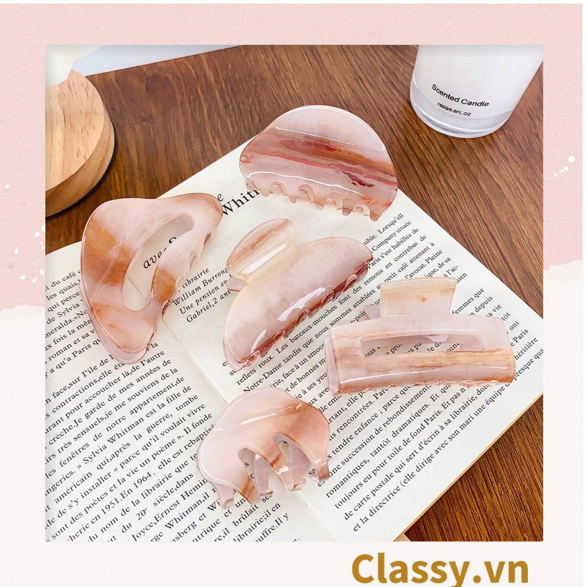 PK947 Kẹp càng cua kiểu mới; Tông màu hồng Họa tiết thạch jelly tông xanh thiên thanh thanh lịch nhiều kích thước
