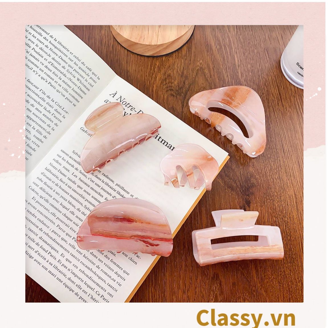 Kẹp càng cua kiểu mới; Tông màu hồng Họa tiết thạch jelly tông jồng thanh lịch nhiều kích thước PK947