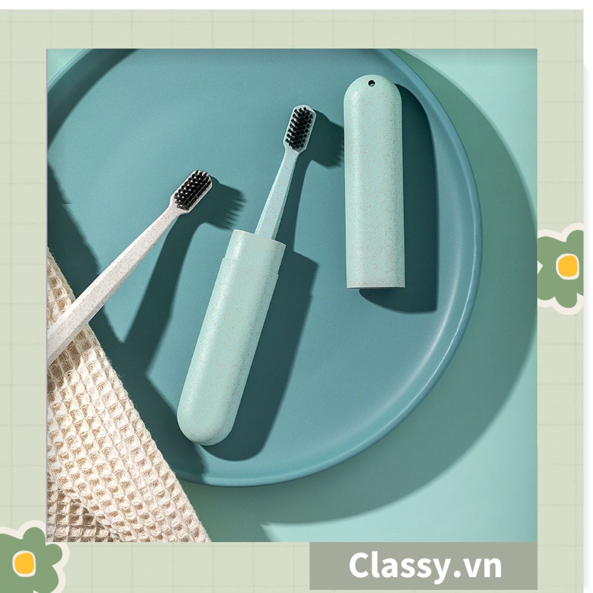 PK950 Hộp chứa bàn chải đi du lịch tiện lợi chất liệu lúa mạch, chất liệu tự nhiên thân thiện với môi trường