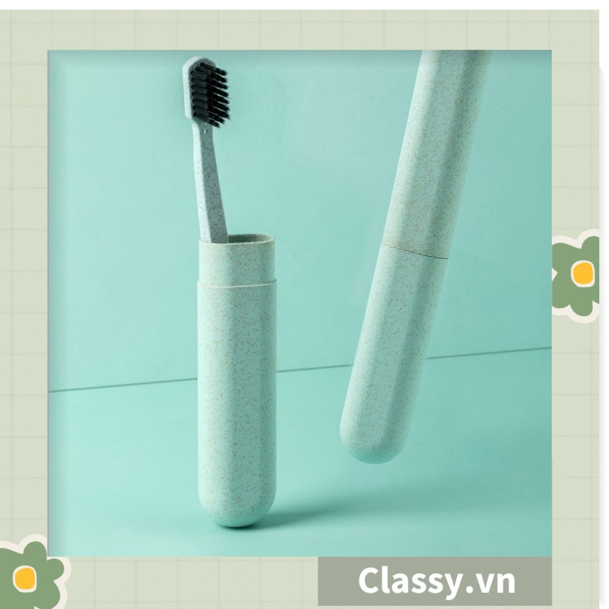 PK950 Hộp chứa bàn chải đi du lịch tiện lợi chất liệu lúa mạch, chất liệu tự nhiên thân thiện với môi trường