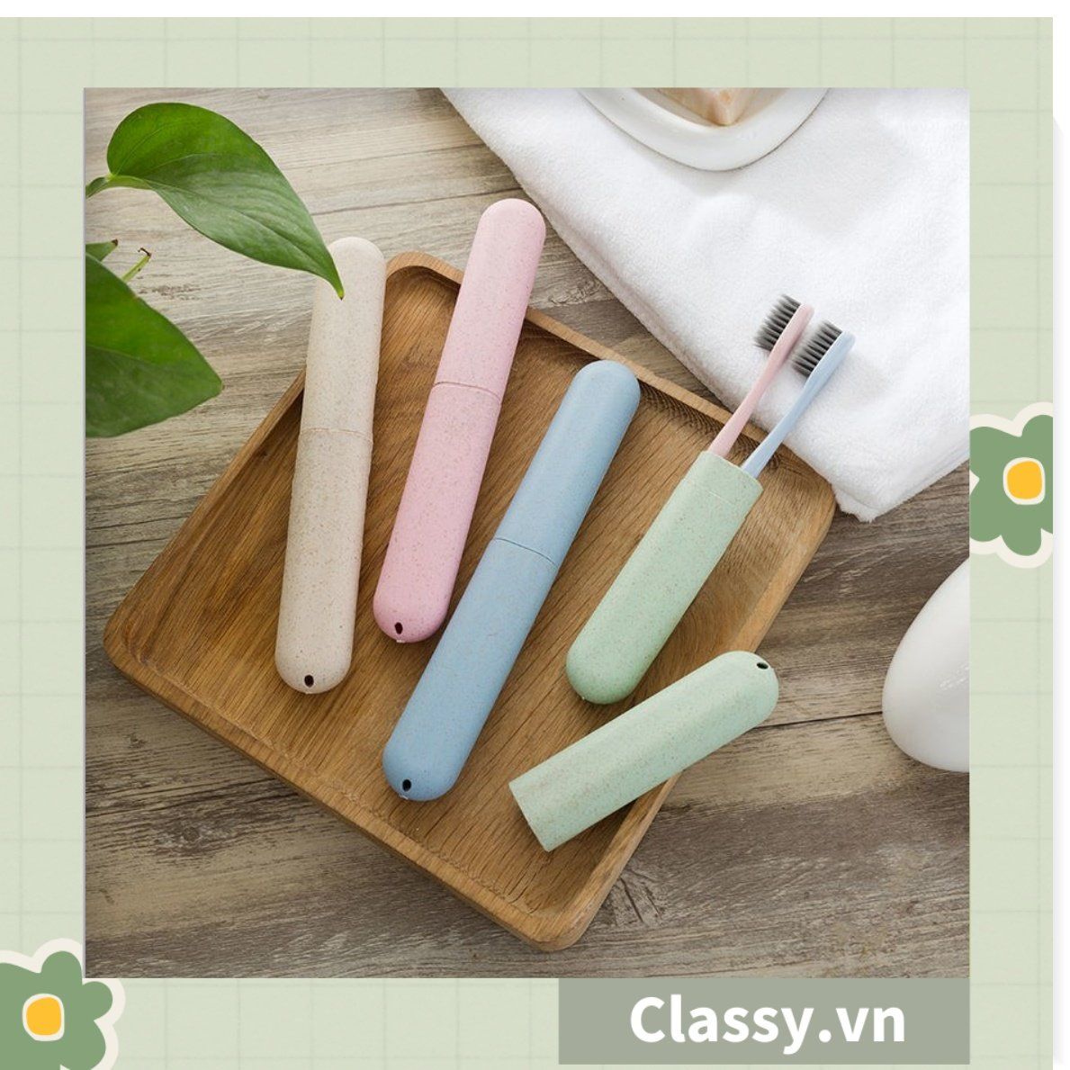 PK950 Hộp chứa bàn chải đi du lịch tiện lợi chất liệu lúa mạch, chất liệu tự nhiên thân thiện với môi trường