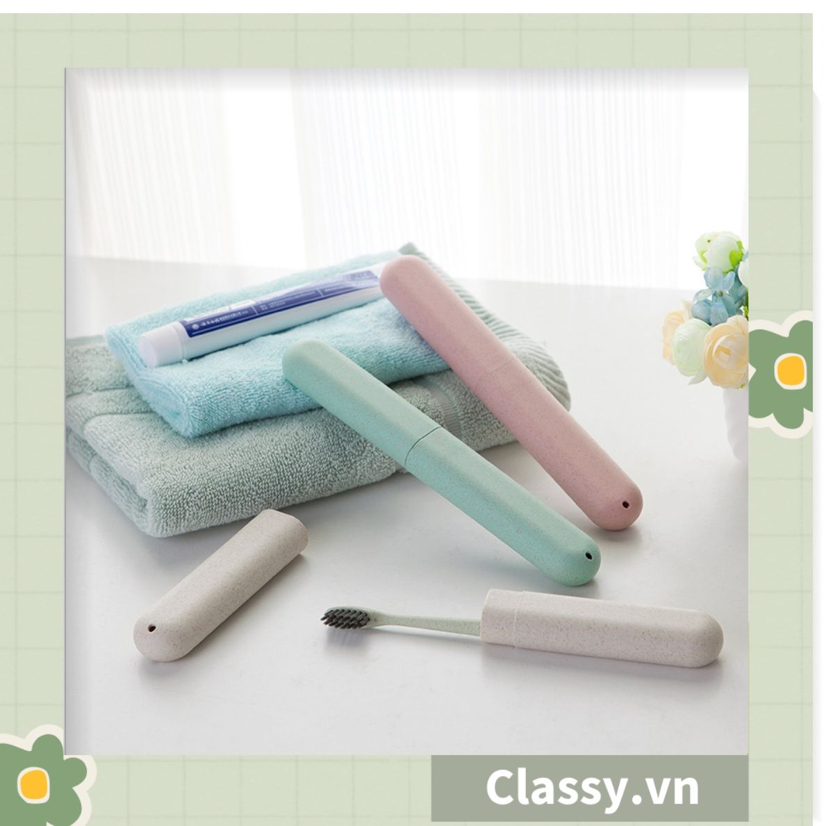 PK950 Hộp chứa bàn chải đi du lịch tiện lợi chất liệu lúa mạch, chất liệu tự nhiên thân thiện với môi trường