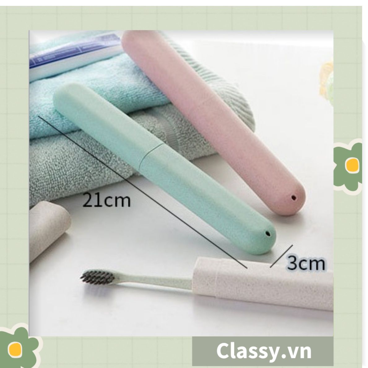 PK950 Hộp chứa bàn chải đi du lịch tiện lợi chất liệu lúa mạch, chất liệu tự nhiên thân thiện với môi trường