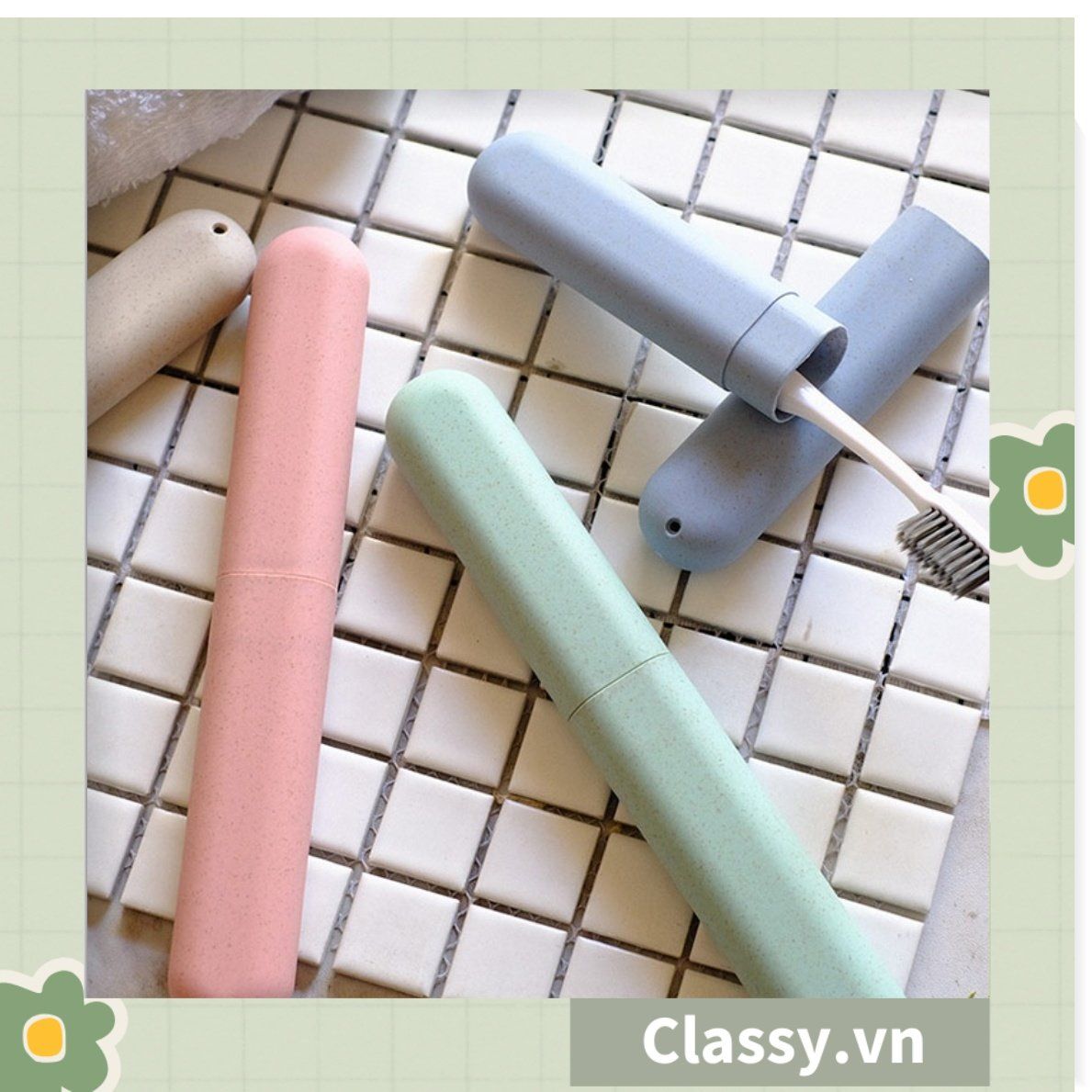 PK950 Hộp chứa bàn chải đi du lịch tiện lợi chất liệu lúa mạch, chất liệu tự nhiên thân thiện với môi trường
