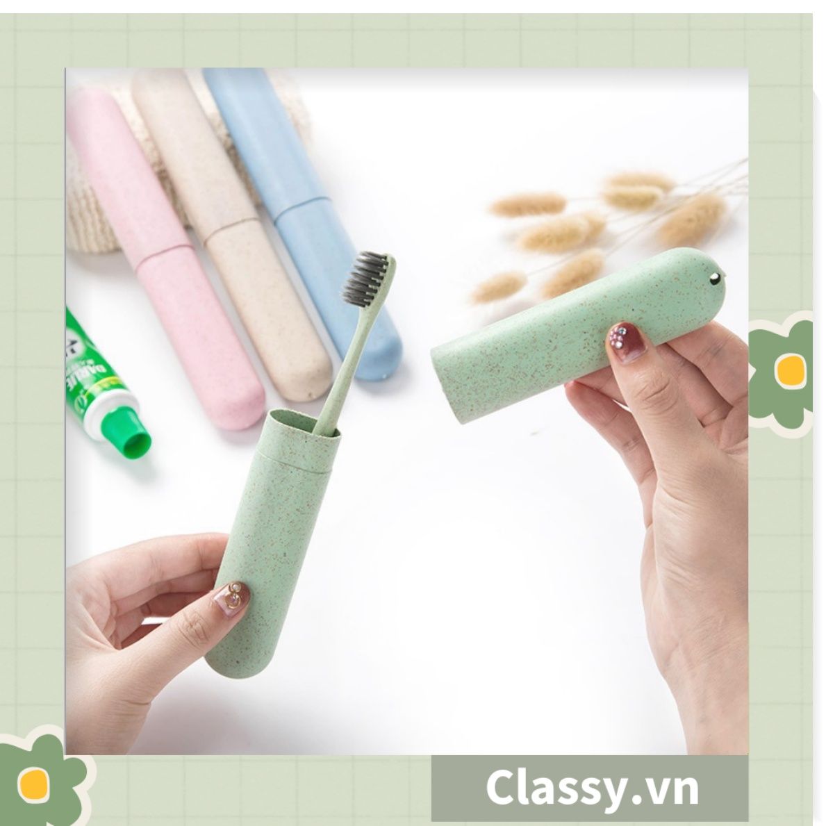 PK950 Hộp chứa bàn chải đi du lịch tiện lợi chất liệu lúa mạch, chất liệu tự nhiên thân thiện với môi trường