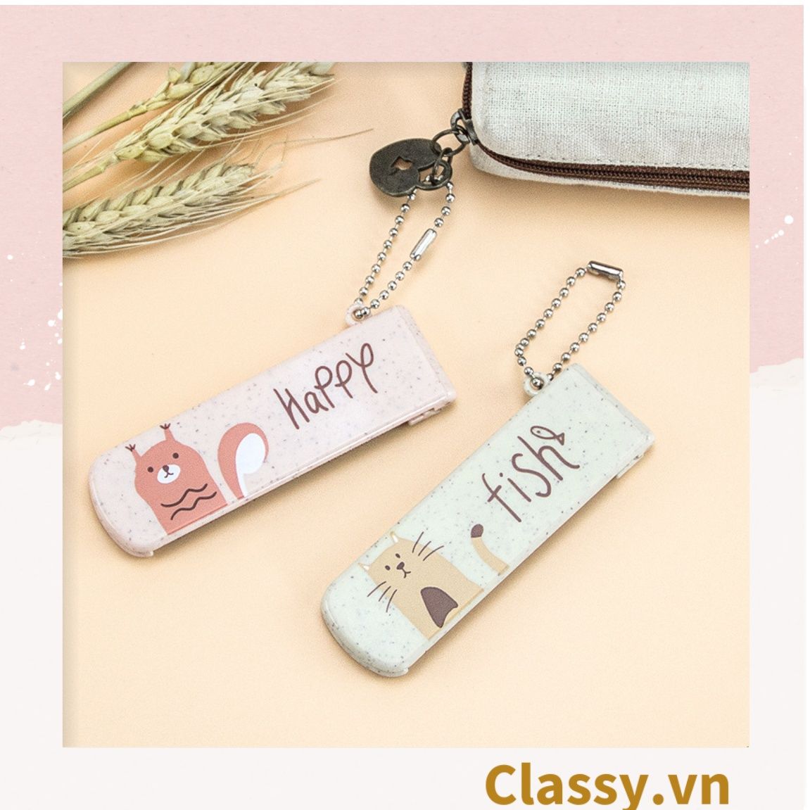 PK951 Lược Mini kèm gương có thể gấp lại, gọn nhẹ, tiện dụng, xinh xắn họa tiết động vật