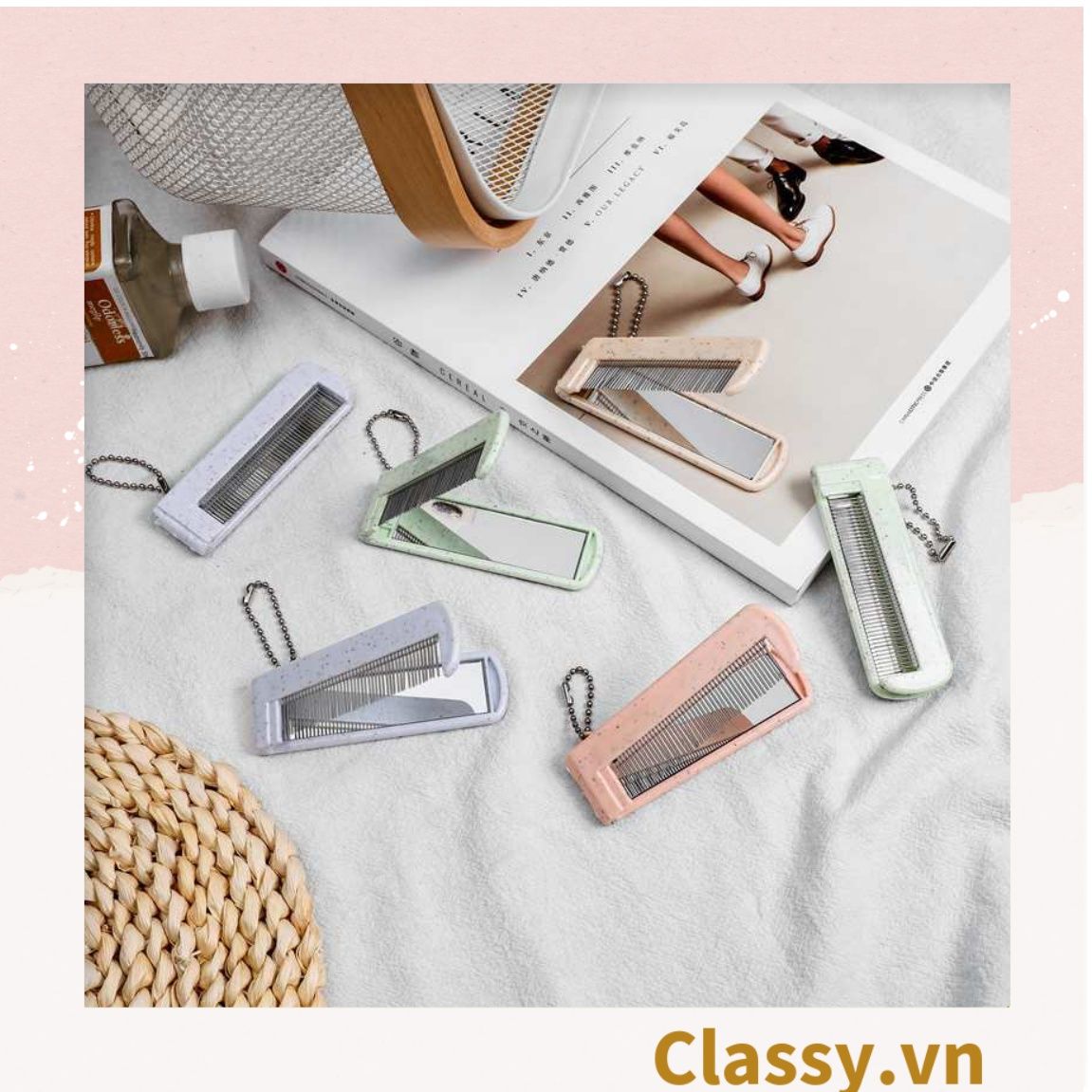 PK951 Lược Mini kèm gương có thể gấp lại, gọn nhẹ, tiện dụng, xinh xắn họa tiết động vật