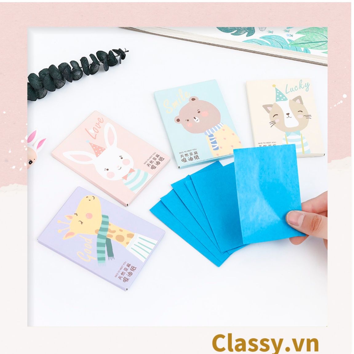 Bộ 50 miếng giấy thấm dầu màu xanh chiết xuất từ hạt lanh dành cho bạn gái Giấy thấm dầu cho da mặt PK954