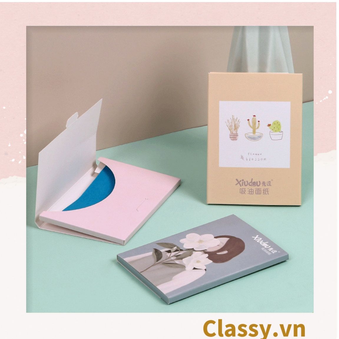 Bộ 50 miếng giấy thấm dầu màu xanh chiết xuất từ hạt lanh dành cho bạn gái Giấy thấm dầu cho da mặt PK954