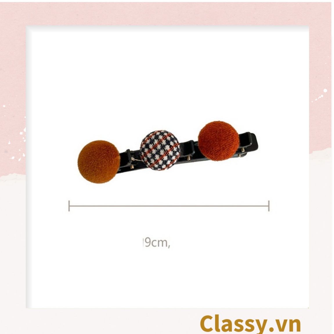 PK957 Kẹp tóc dạng clip mỏ vịt, giúp làm phồng tóc, tạo dáng điệu đà cho tóc đính 3 nút tròn bọc vải tuýt