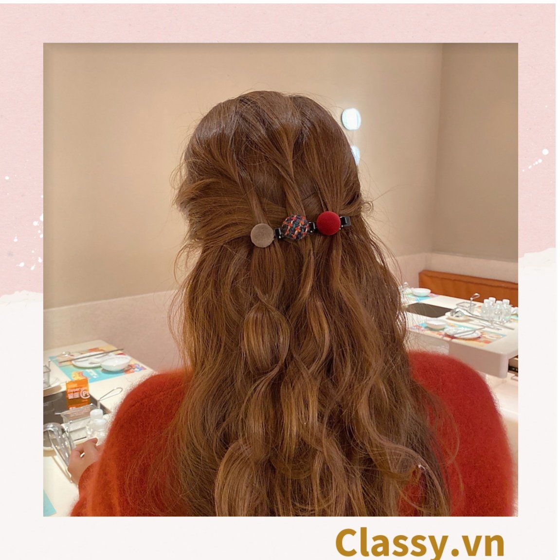 PK957 Kẹp tóc dạng clip mỏ vịt, giúp làm phồng tóc, tạo dáng điệu đà cho tóc đính 3 nút tròn bọc vải tuýt