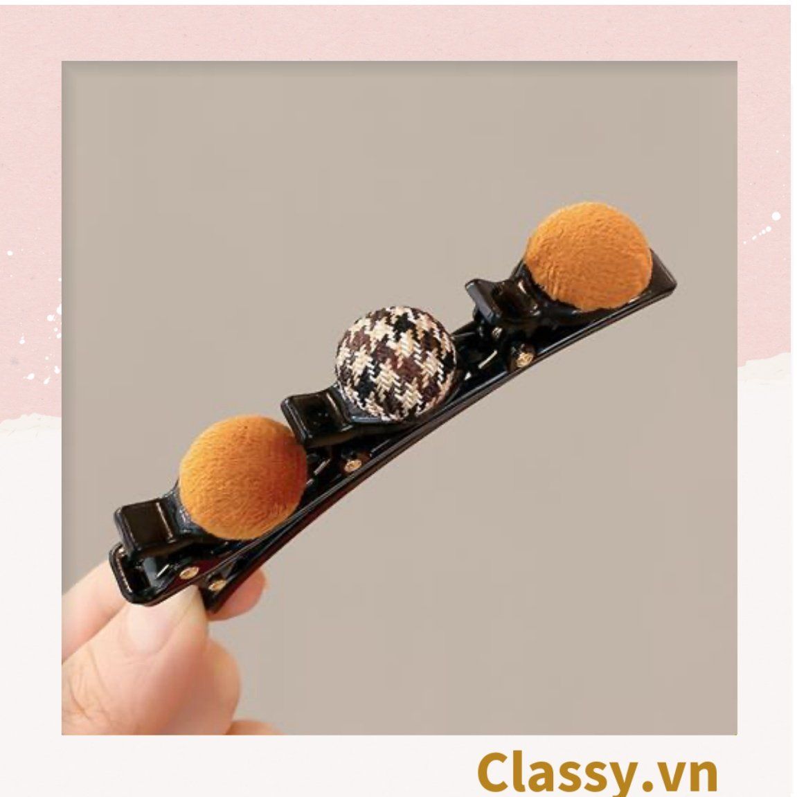 PK957 Kẹp tóc dạng clip mỏ vịt, giúp làm phồng tóc, tạo dáng điệu đà cho tóc đính 3 nút tròn bọc vải tuýt