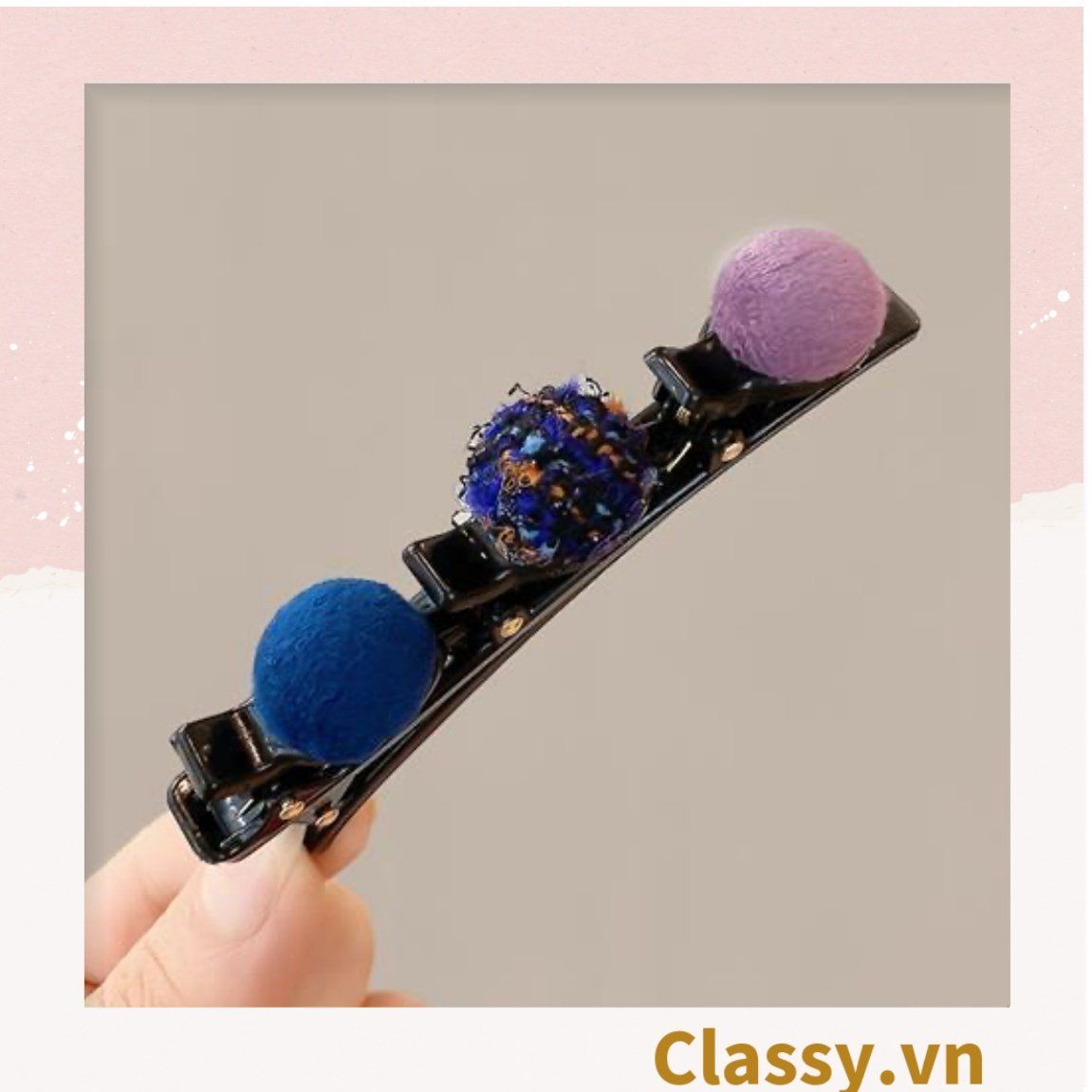 PK957 Kẹp tóc dạng clip mỏ vịt, giúp làm phồng tóc, tạo dáng điệu đà cho tóc đính 3 nút tròn bọc vải tuýt