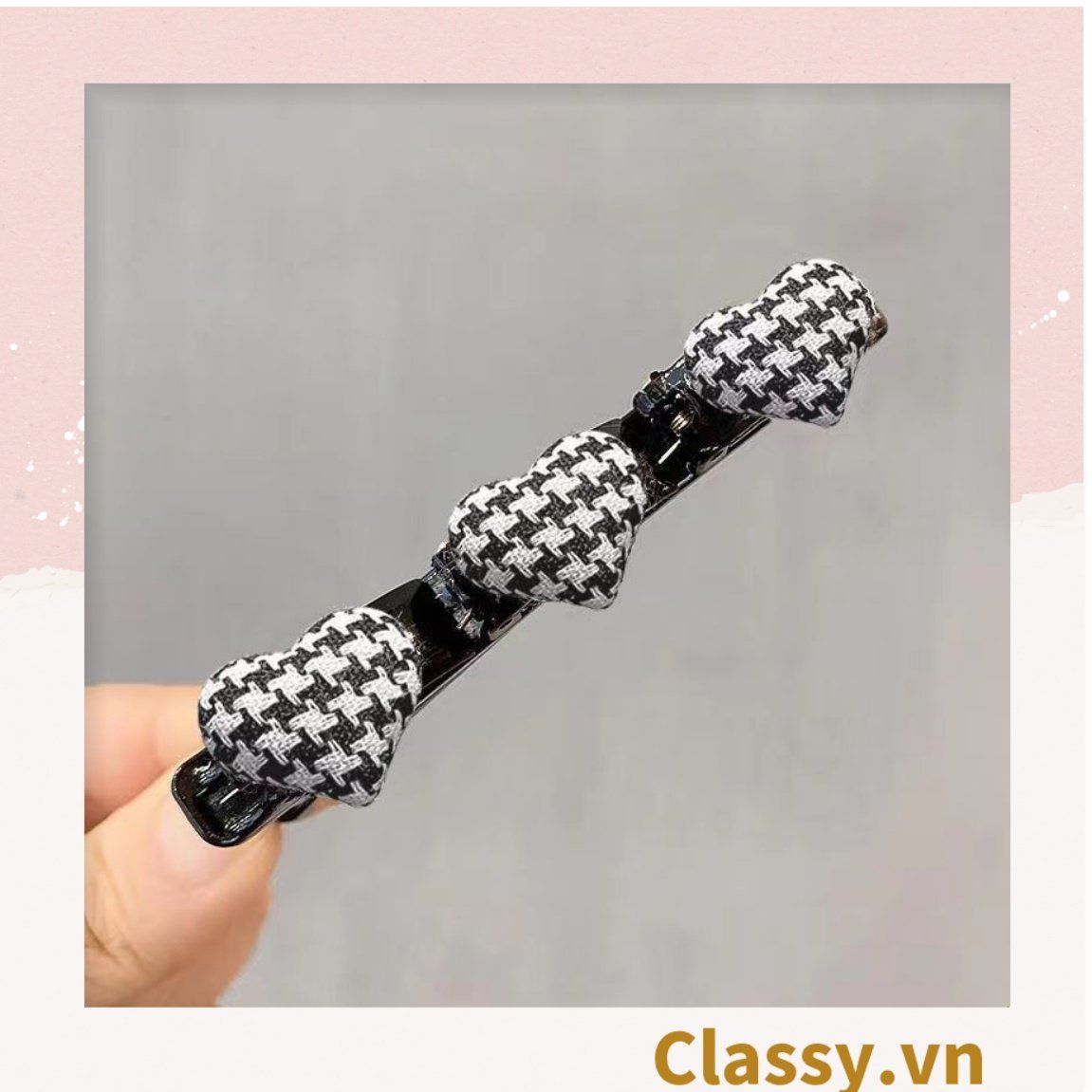 PK957 Kẹp tóc dạng clip mỏ vịt, giúp làm phồng tóc, tạo dáng điệu đà cho tóc đính 3 nút tròn bọc vải tuýt