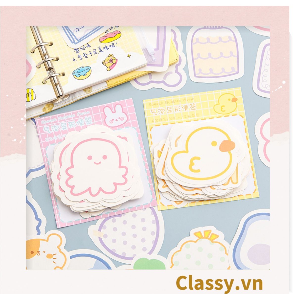  Bộ 90 tờ Giấy ghi chú màu pastel nhiều hình hoạt hình đáng yêu giấy note post it sticker PK958 (không keo) 