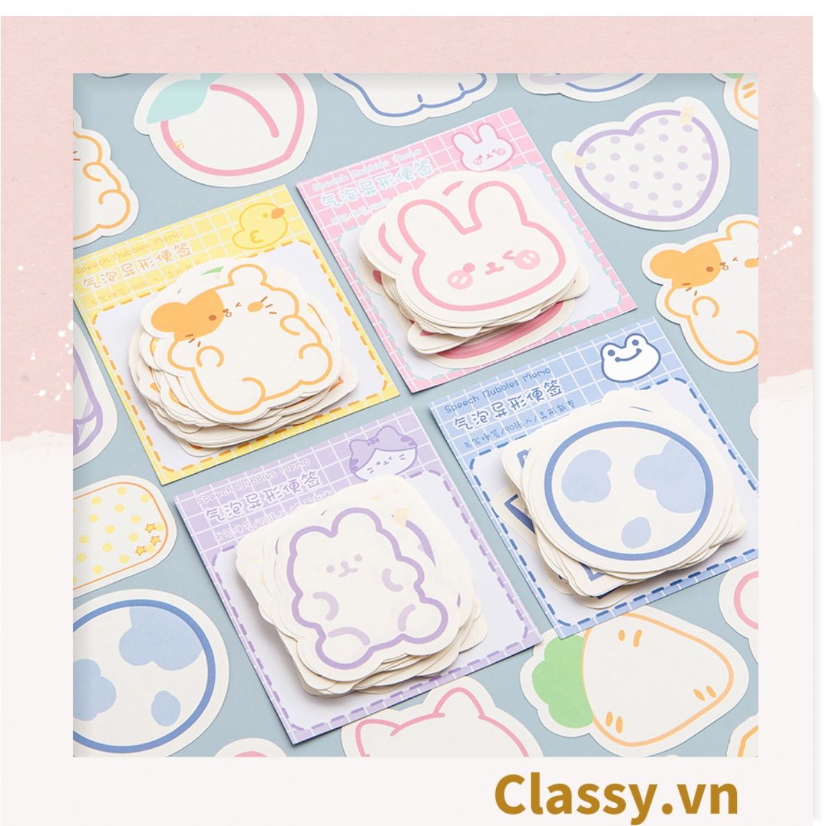 Bộ 90 tờ Giấy ghi chú màu pastel nhiều hình hoạt hình đáng yêu giấy note post it sticker PK958 (không keo)