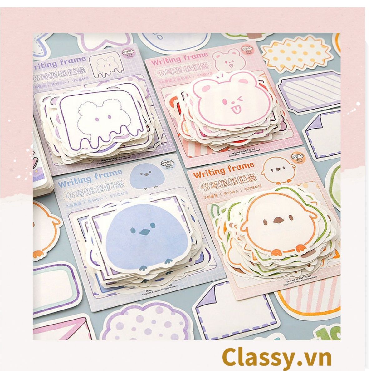Bộ 90 tờ Giấy ghi chú màu pastel nhiều hình hoạt hình đáng yêu giấy note post it sticker PK958 (không keo)