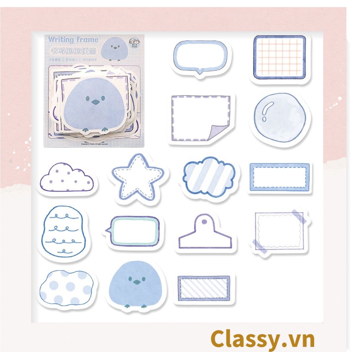 Bộ 90 tờ Giấy ghi chú màu pastel nhiều hình hoạt hình đáng yêu giấy note post it sticker PK958 (không keo)
