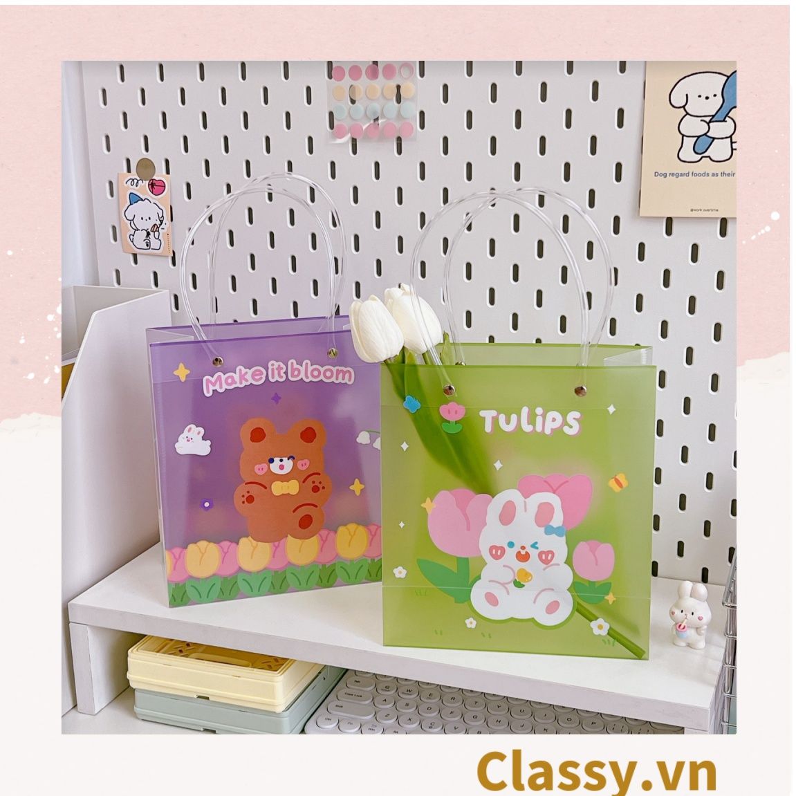 Túi xách trong suốt phong cách hoạt hình hàn quốc, chống thấm nước siêu tiện lợi Q1149
