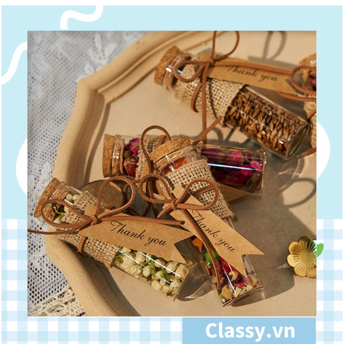 Lọ thủy tinh hình trụ cỡ nhỏ có gắn nút bần 3x10cm, dùng làm đồ trang trí siêu xinh Q1223